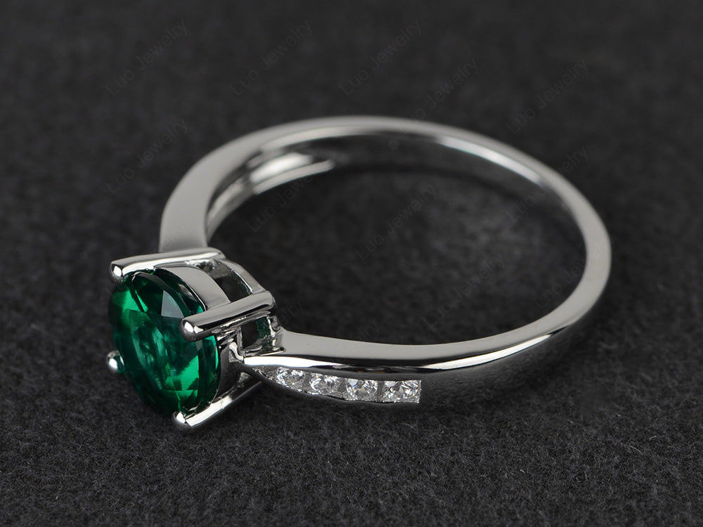 Round Cut Lab Emerald Engagement Ring - LUO Jewelry