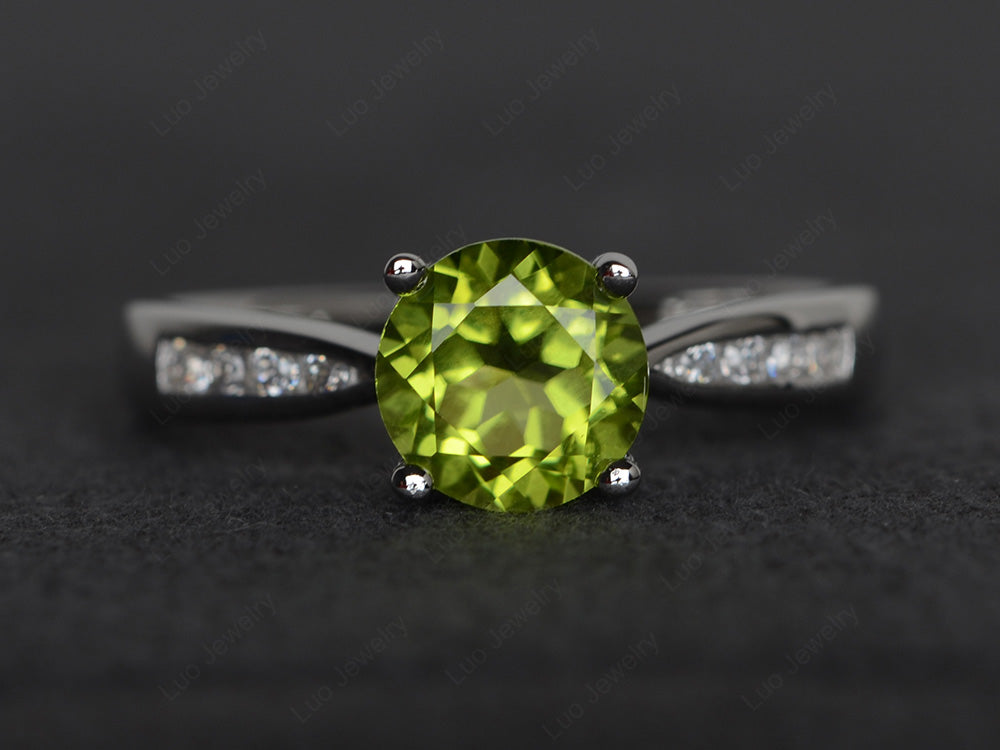 Round Cut Peridot Engagement Ring - LUO Jewelry