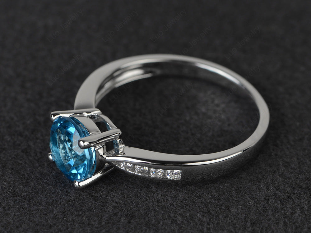 Round Cut Swiss Blue Topaz Engagement Ring - LUO Jewelry