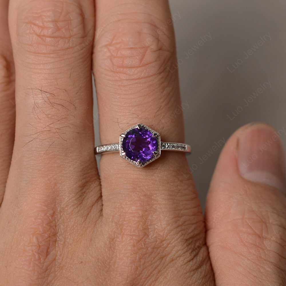 Art Deco Hexagon Set Amethyst Ring Rose Gold - LUO Jewelry