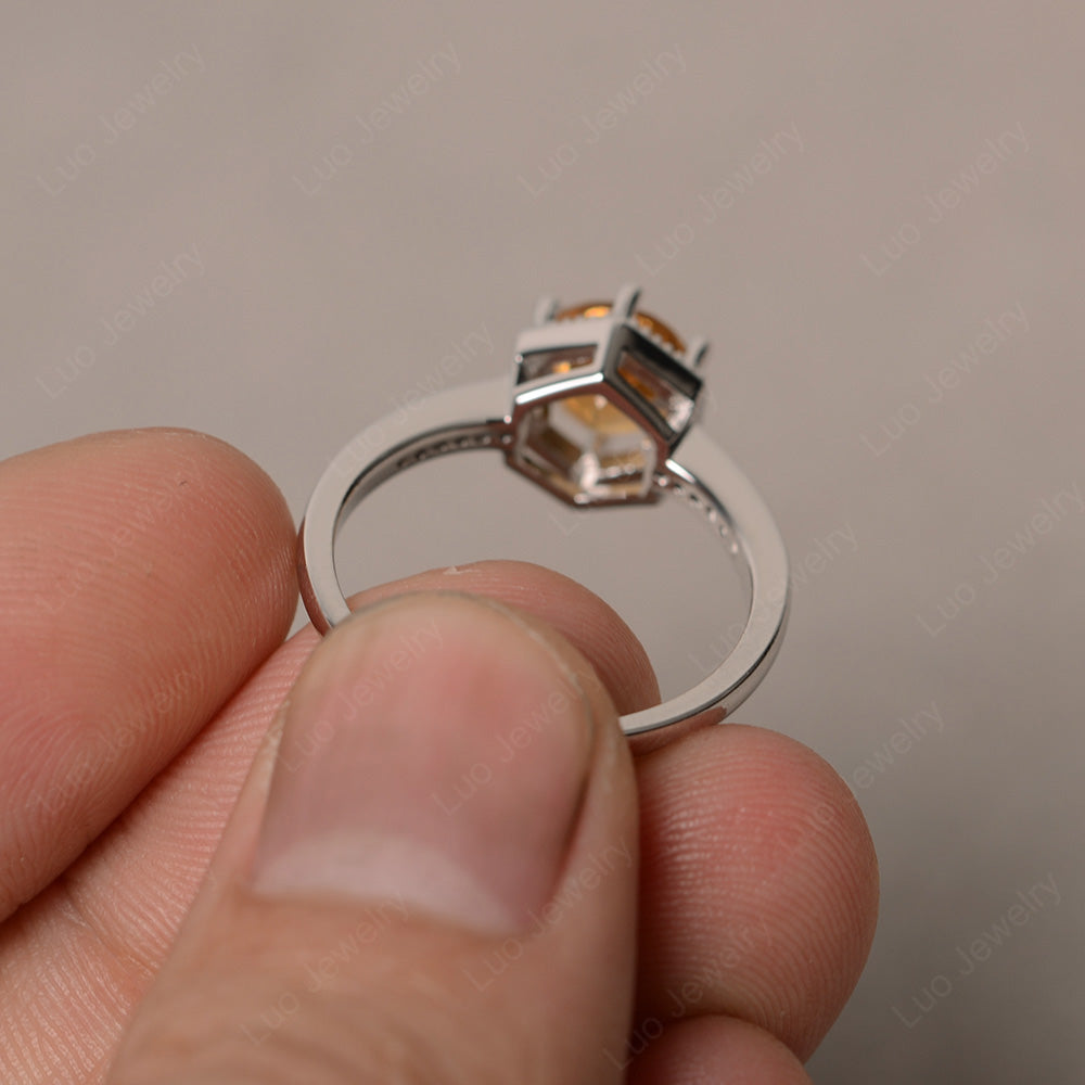 Art Deco Hexagon Set Citrine Ring Rose Gold - LUO Jewelry