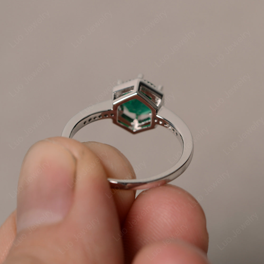 Art Deco Hexagon Set Lab Emerald Ring Rose Gold - LUO Jewelry