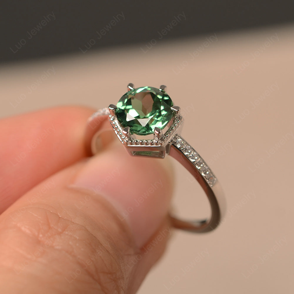 Art Deco Hexagon Set Green Sapphire Ring Rose Gold - LUO Jewelry