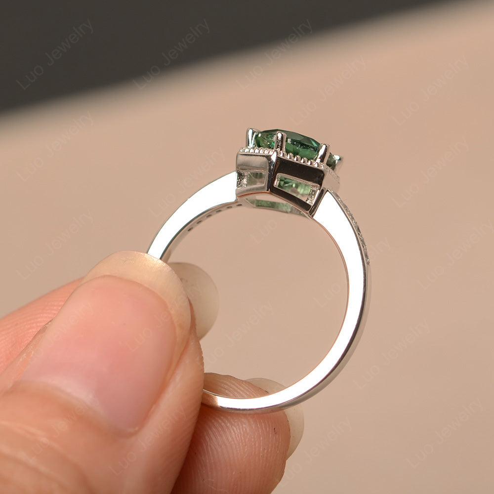 Art Deco Hexagon Set Green Sapphire Ring Rose Gold - LUO Jewelry