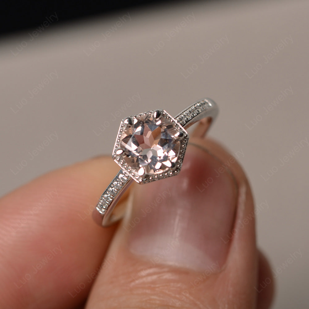 Art Deco Hexagon Set Morganite Ring Rose Gold - LUO Jewelry