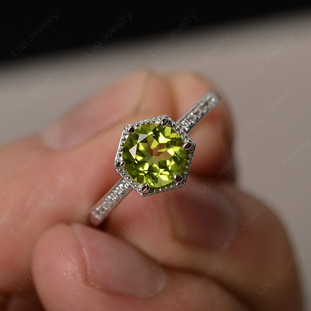 Art Deco Hexagon Set Peridot Ring Rose Gold - LUO Jewelry