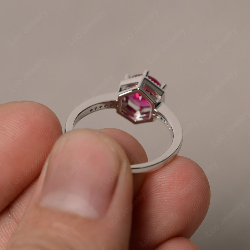Art Deco Hexagon Set Ruby Ring Rose Gold - LUO Jewelry