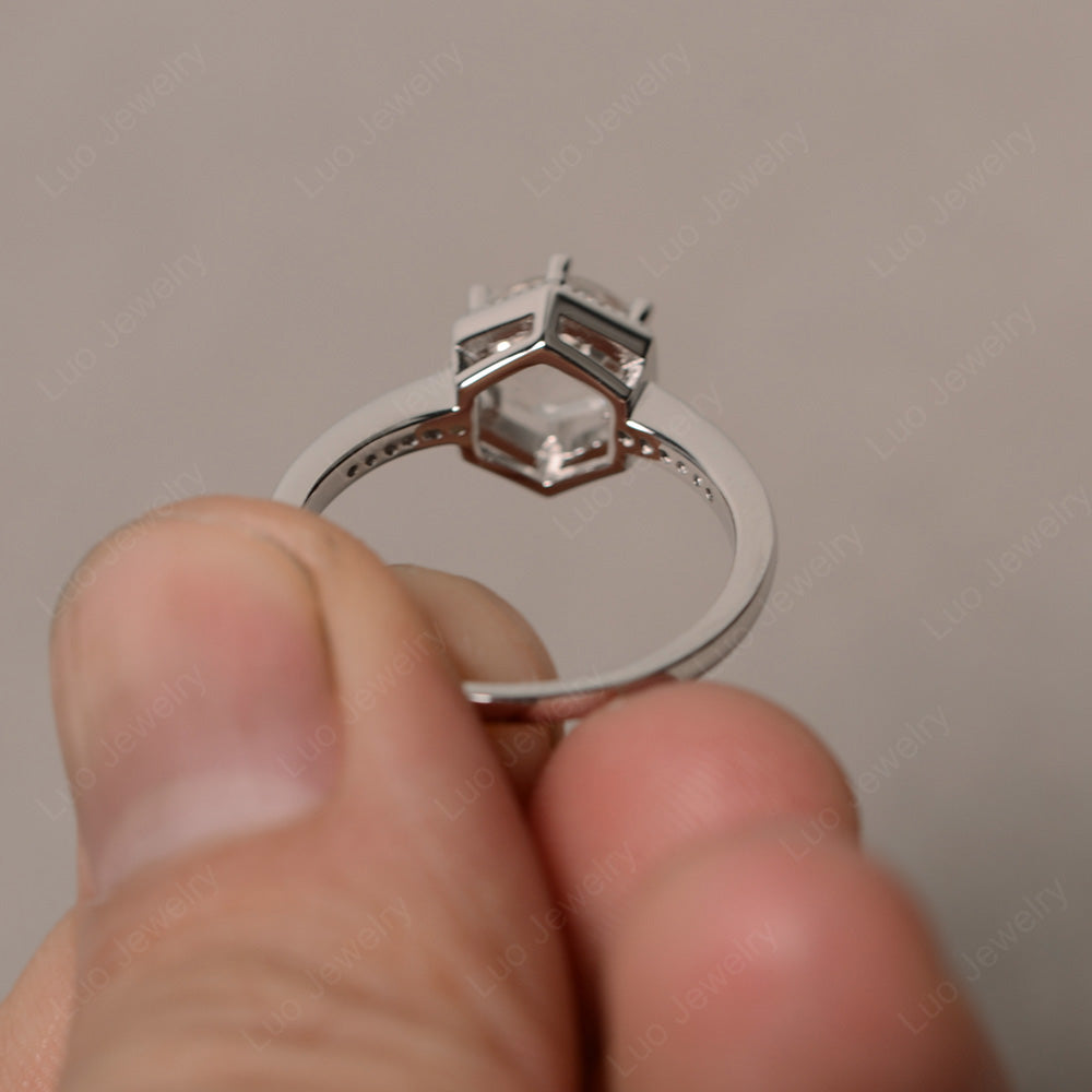Art Deco Hexagon Set White Topaz Ring Rose Gold - LUO Jewelry