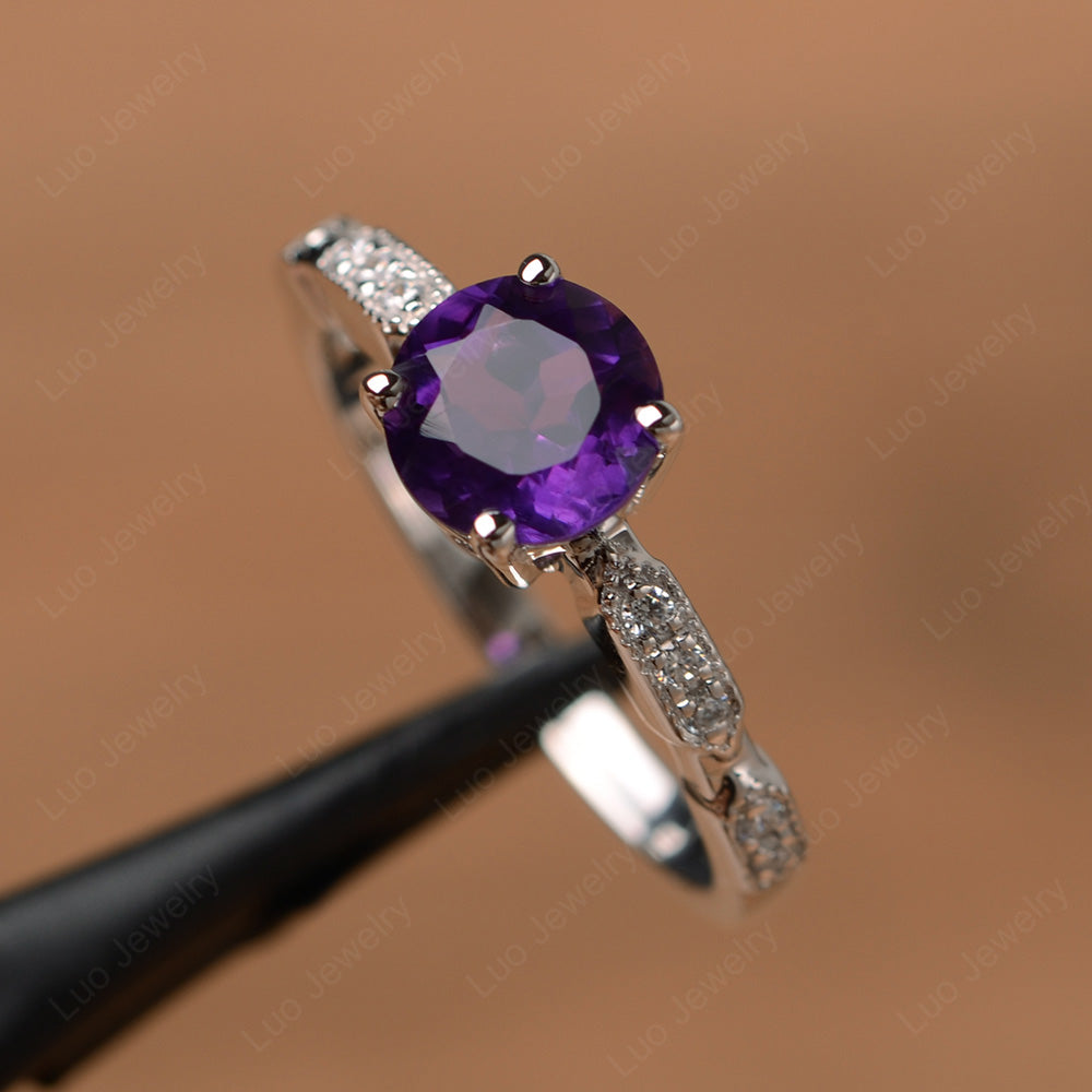 Unique Amethyst Ring Deco Art Sterling Silver - LUO Jewelry