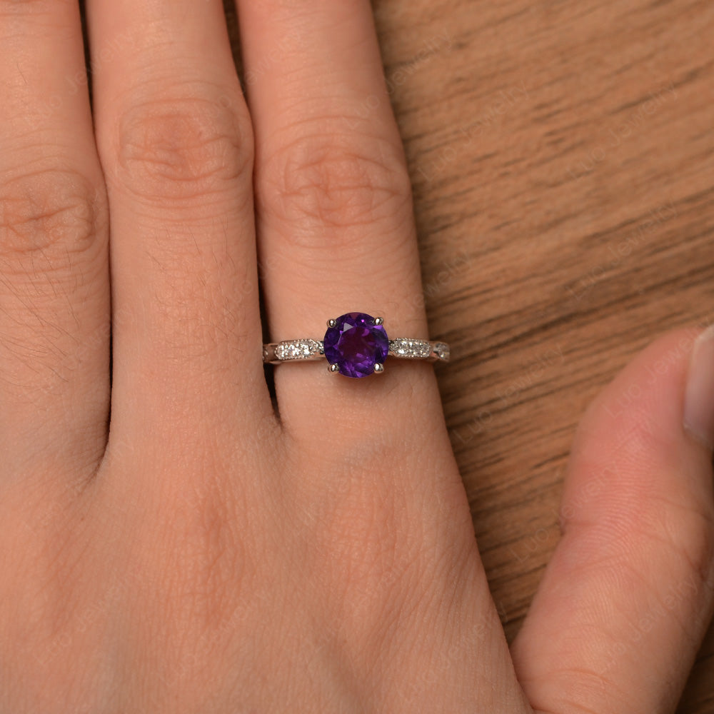 Unique Amethyst Ring Deco Art Sterling Silver - LUO Jewelry