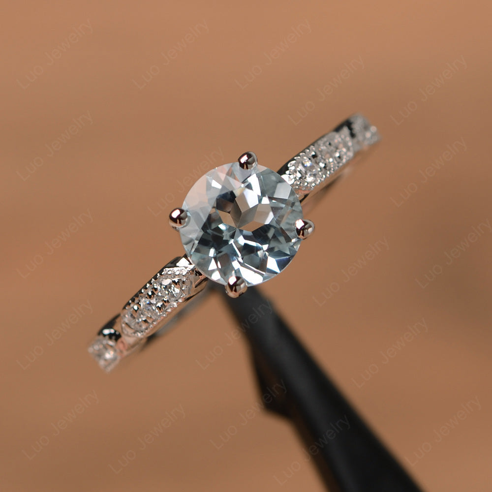 Unique Aquamarine Ring Deco Art Sterling Silver - LUO Jewelry