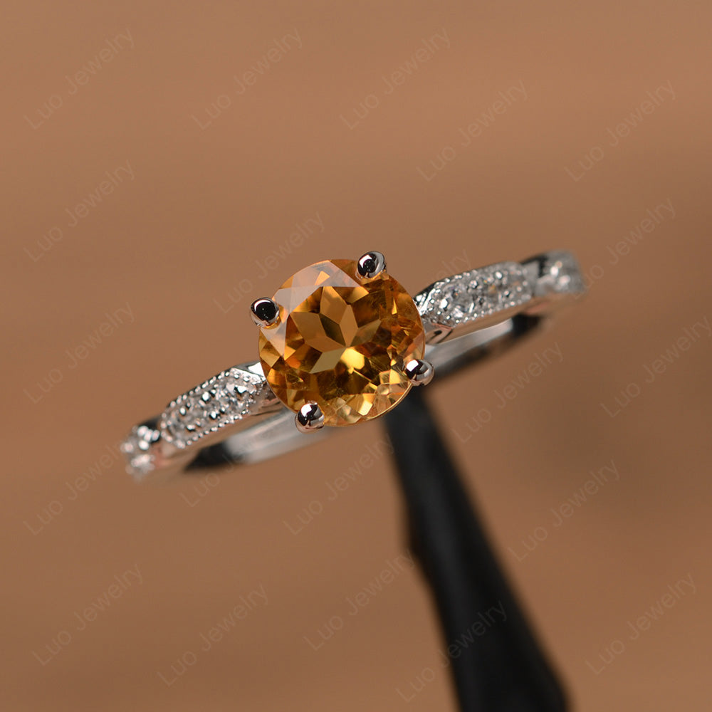 Unique Citrine Ring Deco Art Sterling Silver - LUO Jewelry
