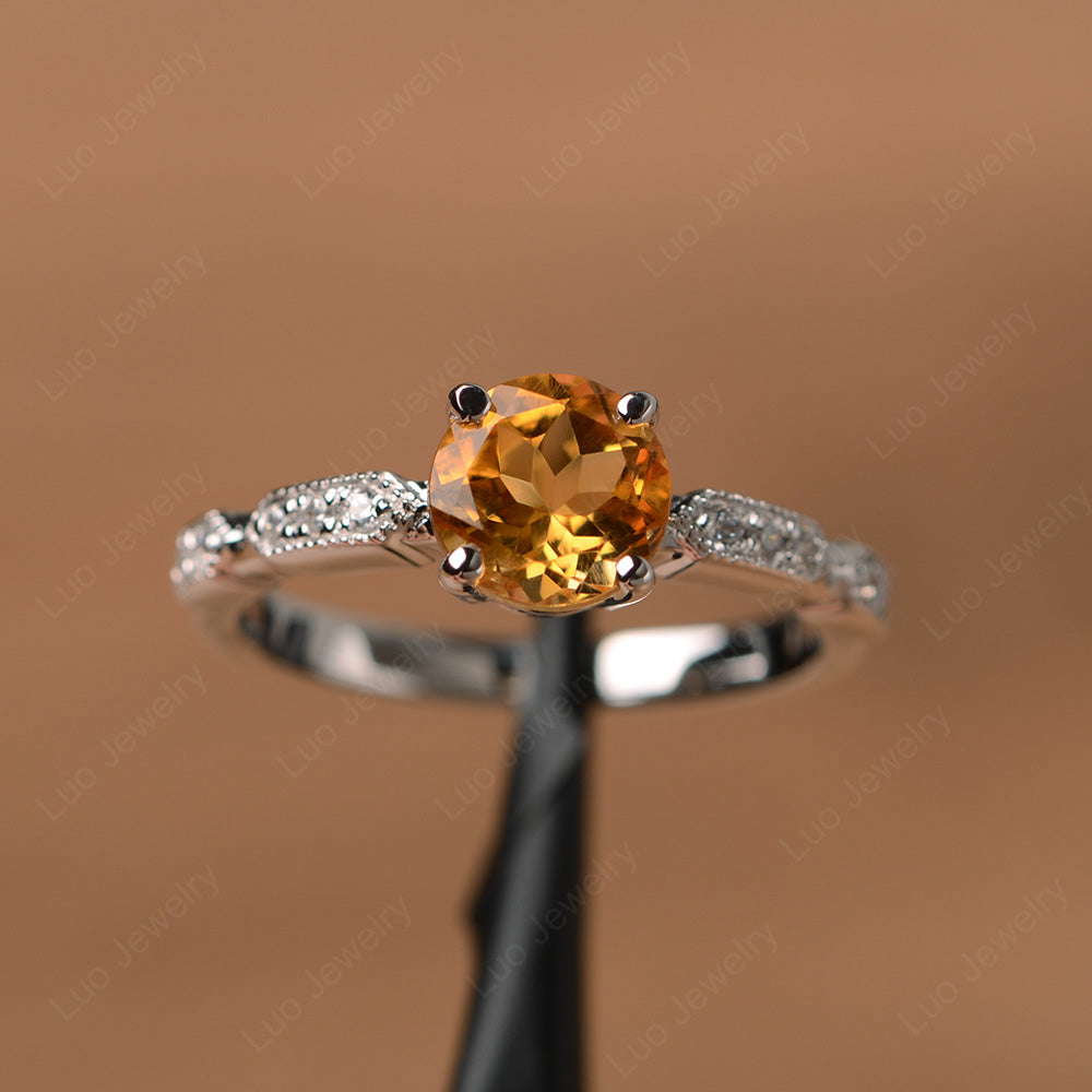 Unique Citrine Ring Deco Art Sterling Silver - LUO Jewelry