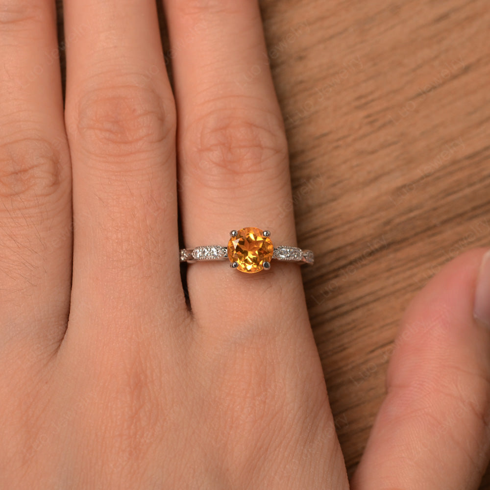Unique Citrine Ring Deco Art Sterling Silver - LUO Jewelry