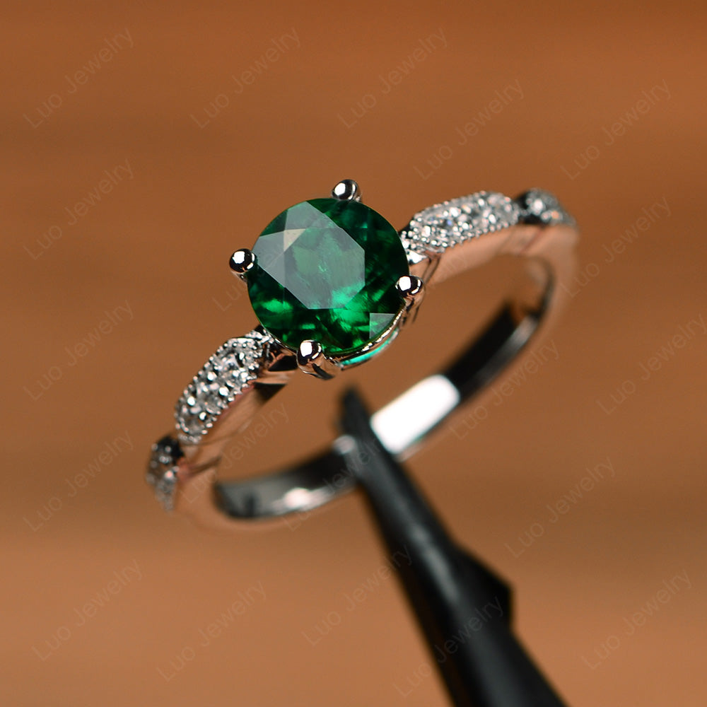 Unique Lab Emerald Ring Deco Art Sterling Silver - LUO Jewelry
