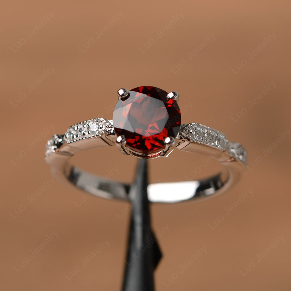 Unique Garnet Ring Deco Art Sterling Silver - LUO Jewelry