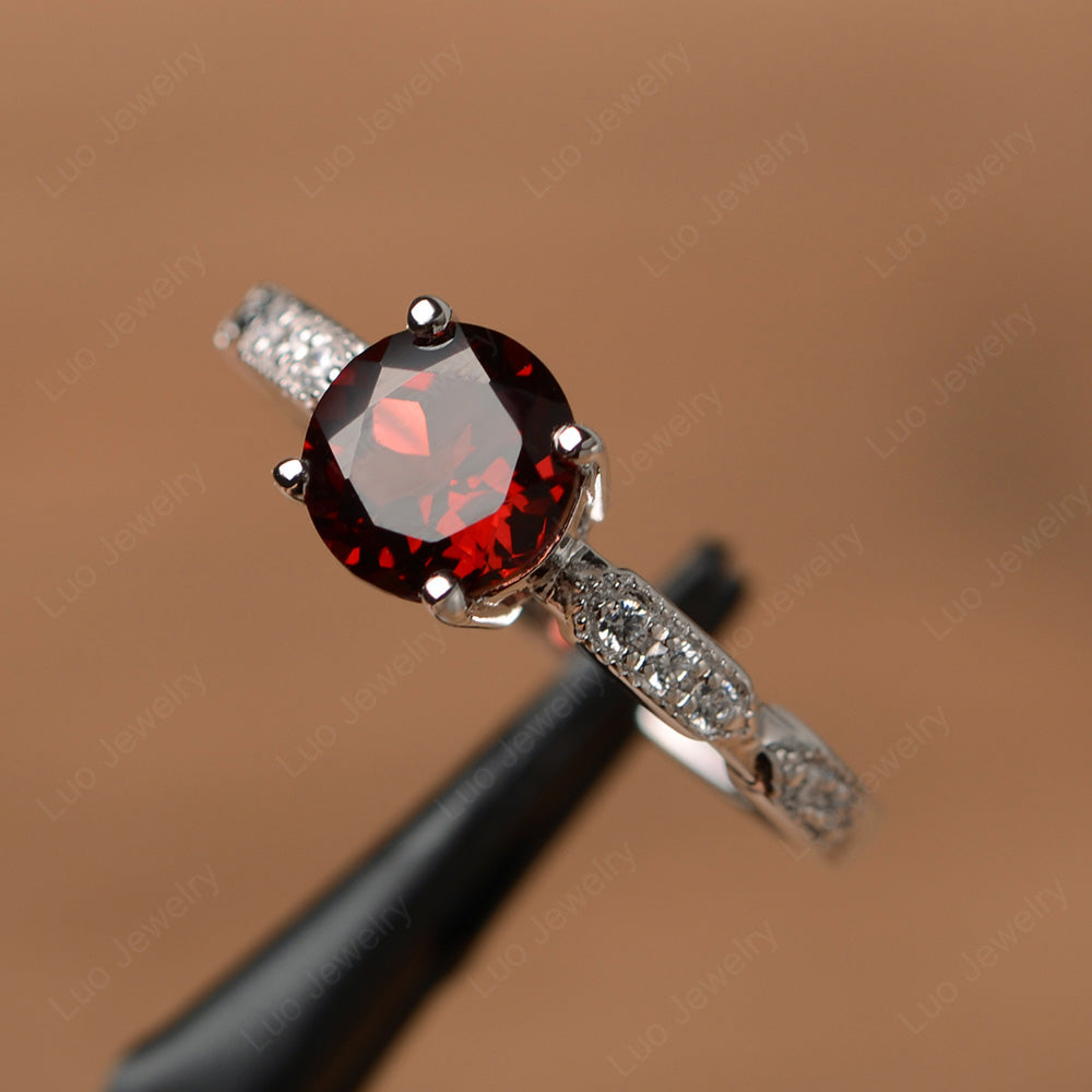 Unique Garnet Ring Deco Art Sterling Silver - LUO Jewelry