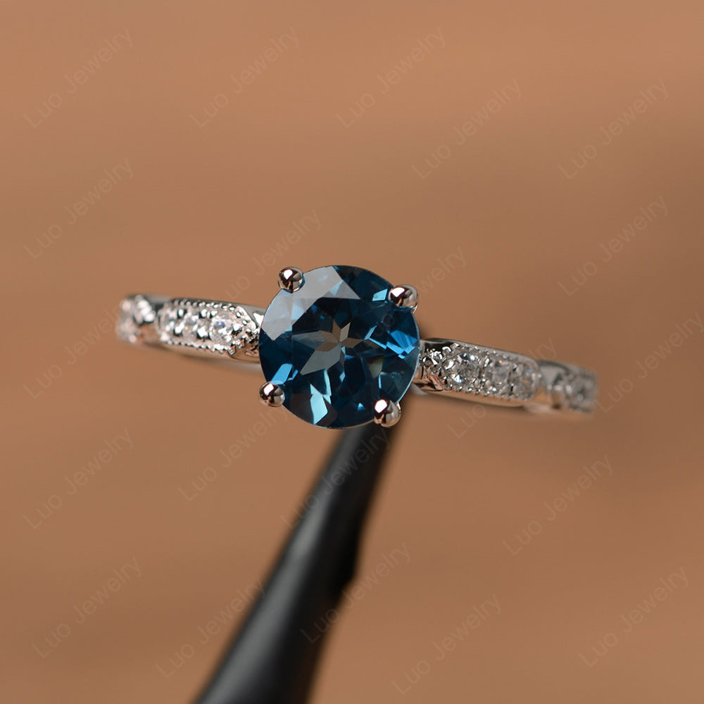 Unique London Blue Topaz Ring Deco Art Sterling Silver - LUO Jewelry
