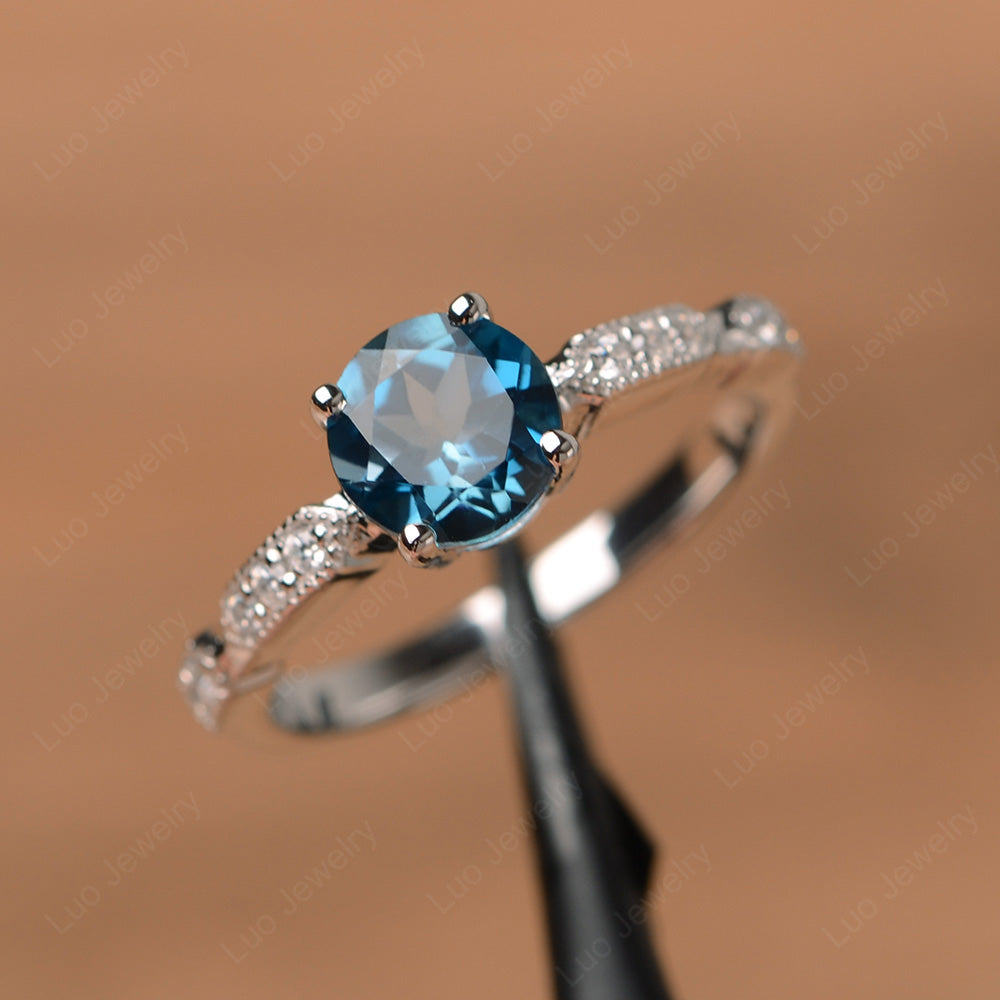 Unique London Blue Topaz Ring Deco Art Sterling Silver - LUO Jewelry