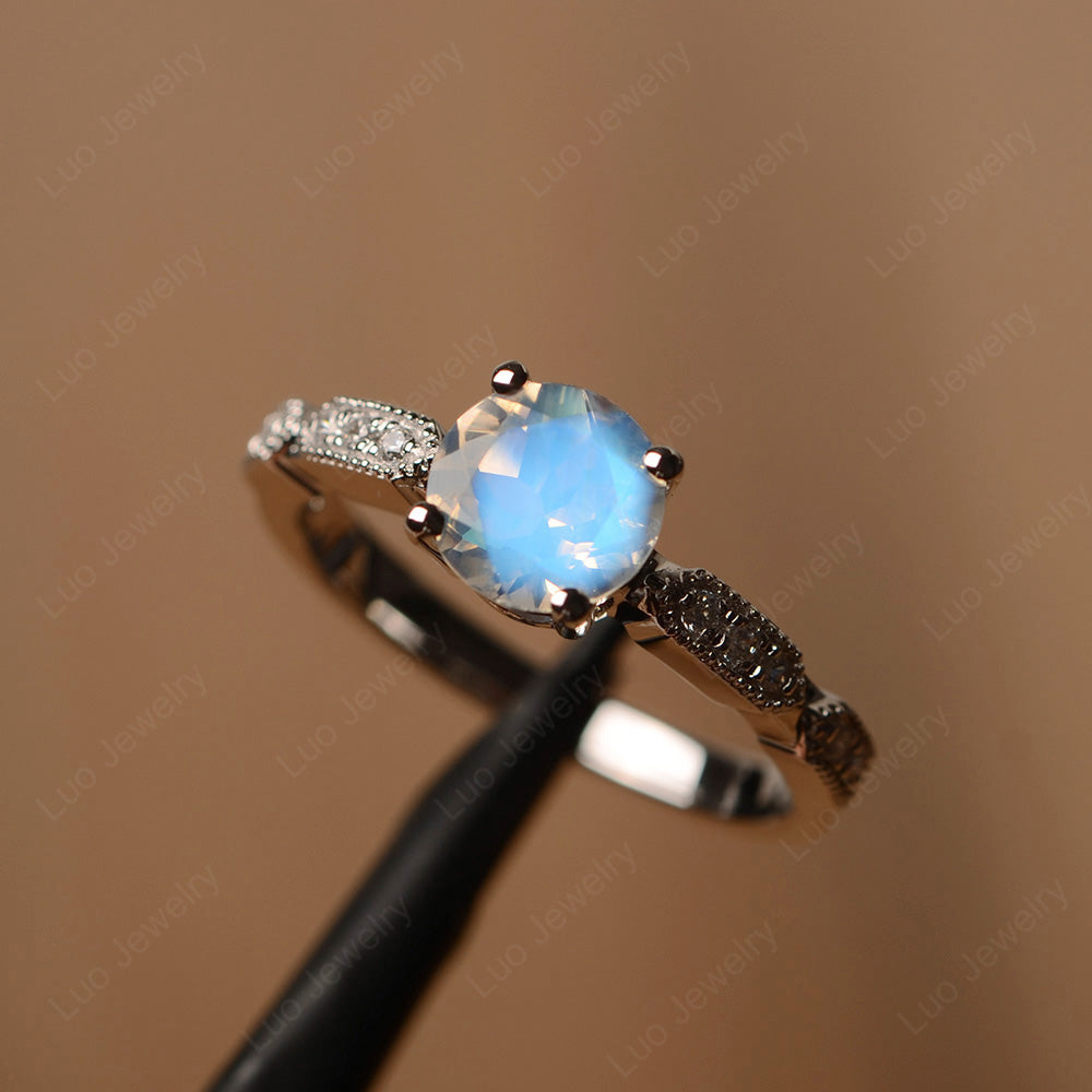 Unique Moonstone Ring Deco Art Sterling Silver - LUO Jewelry