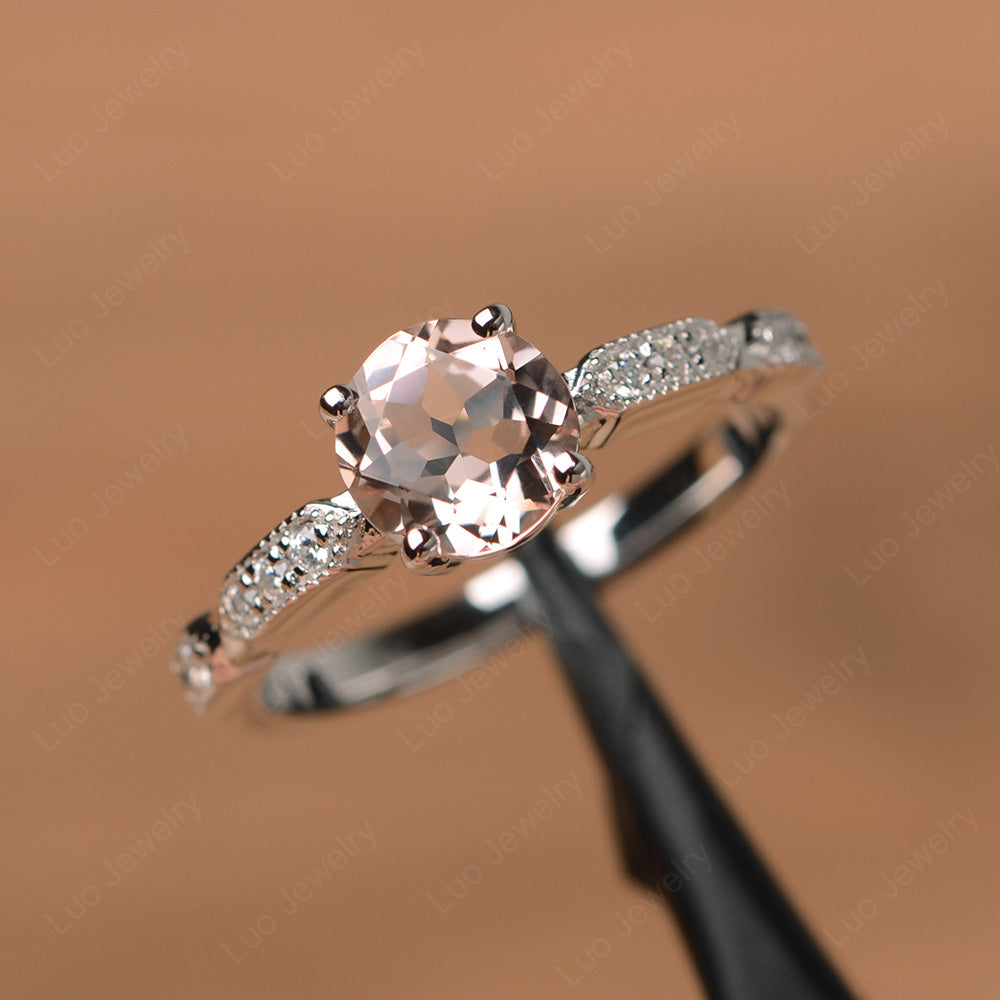 Unique Morganite Ring Deco Art Sterling Silver - LUO Jewelry