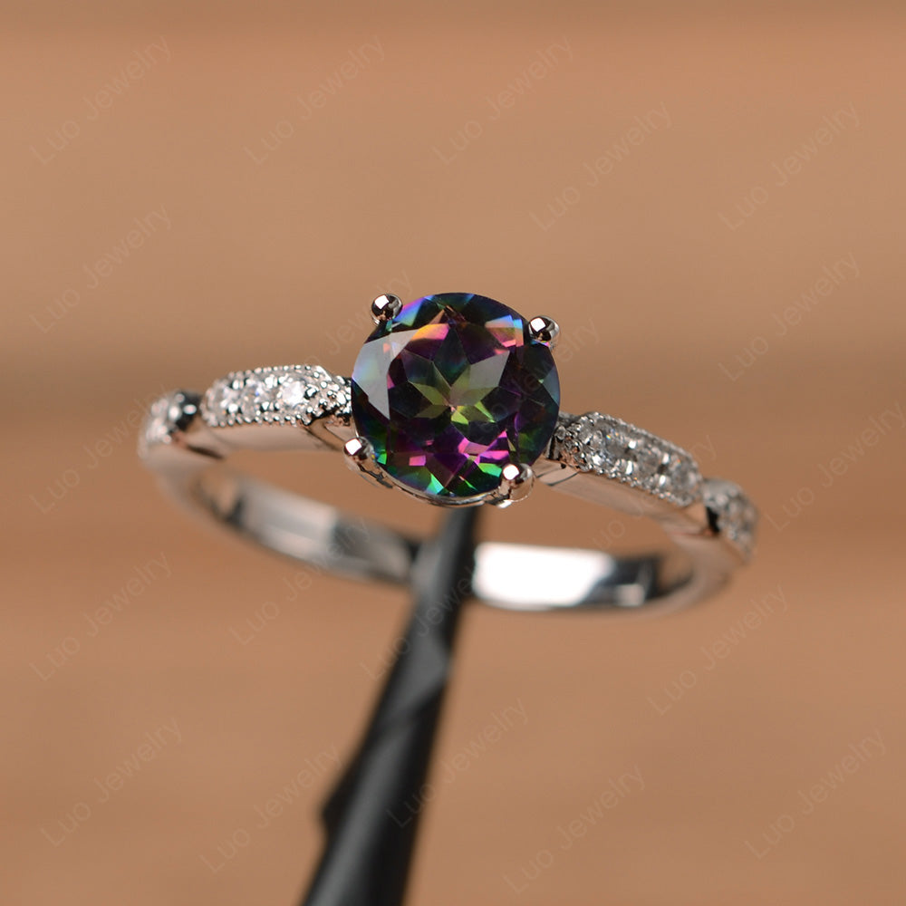 Unique Mystic Topaz Ring Deco Art Sterling Silver - LUO Jewelry