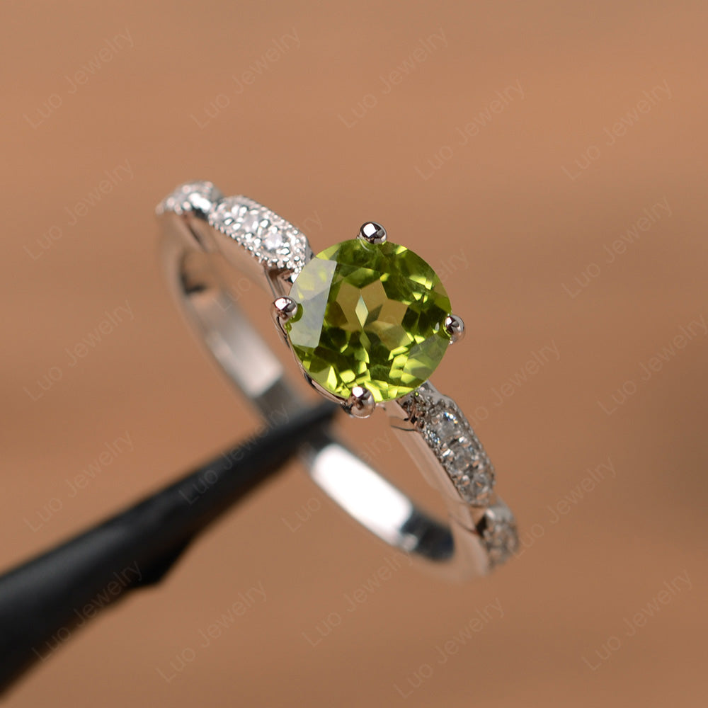 Unique Peridot Ring Deco Art Sterling Silver - LUO Jewelry