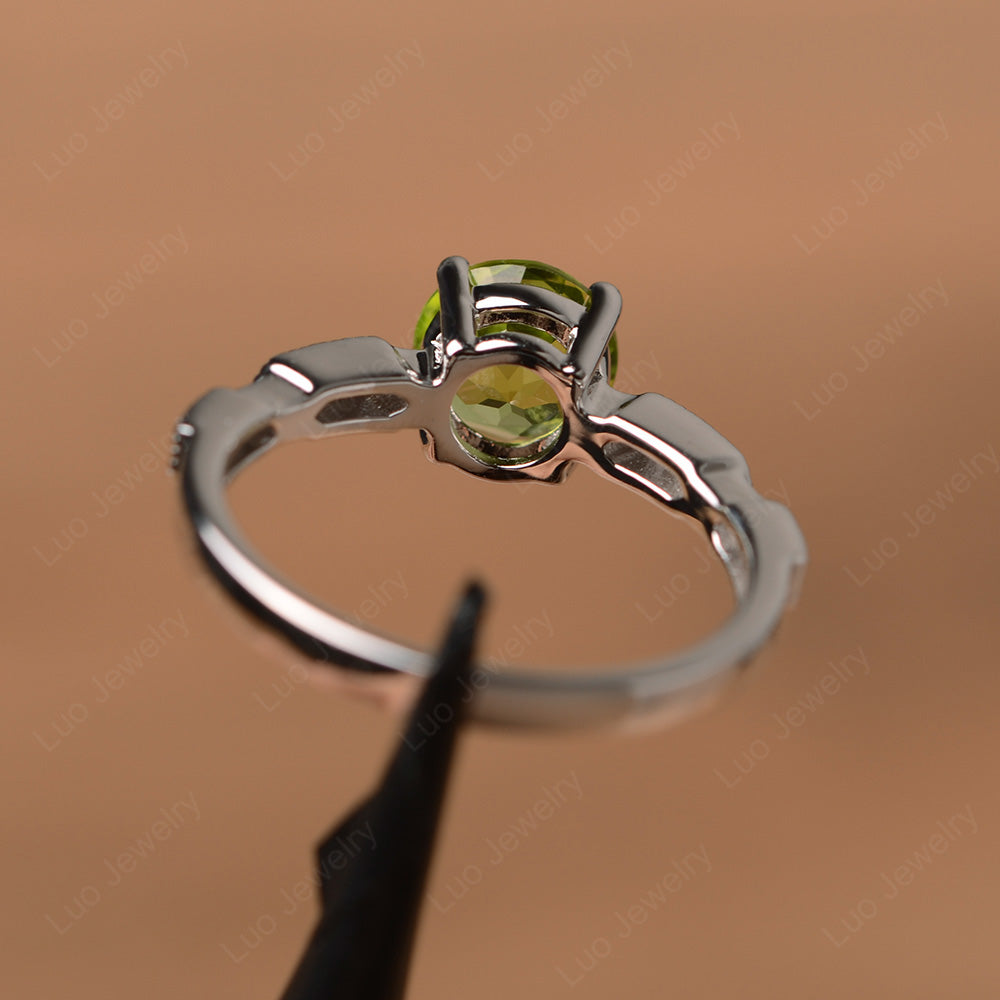 Unique Peridot Ring Deco Art Sterling Silver - LUO Jewelry