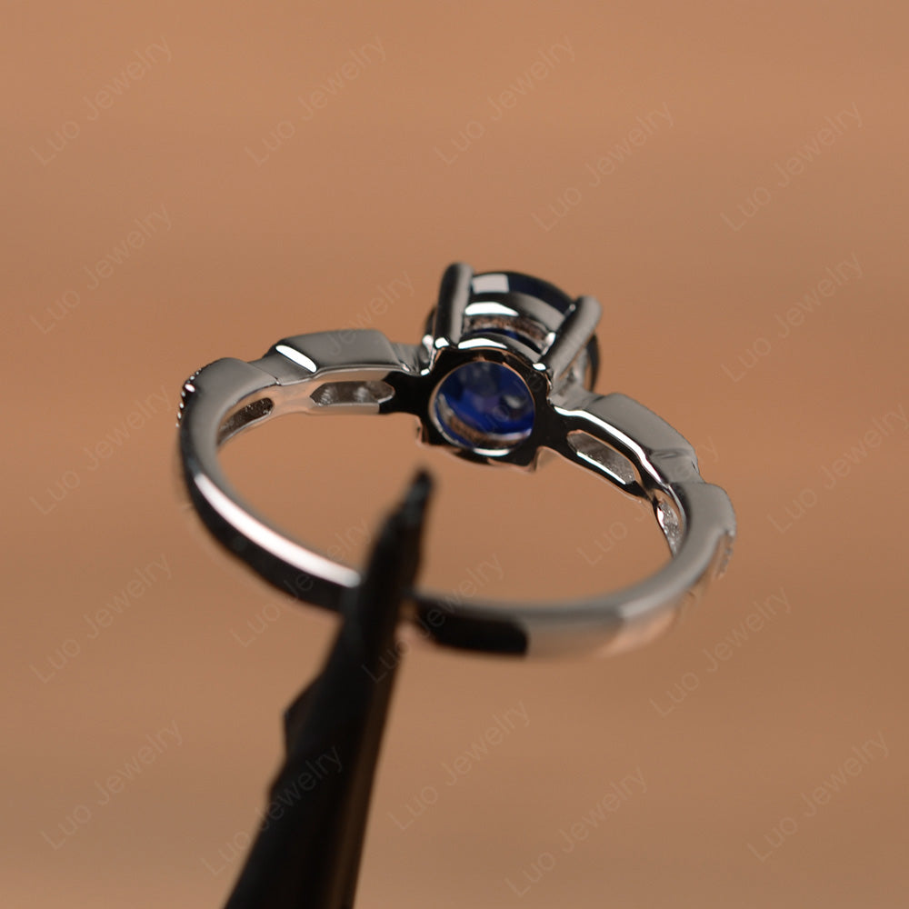 Unique Lab Sapphire Ring Deco Art Sterling Silver - LUO Jewelry