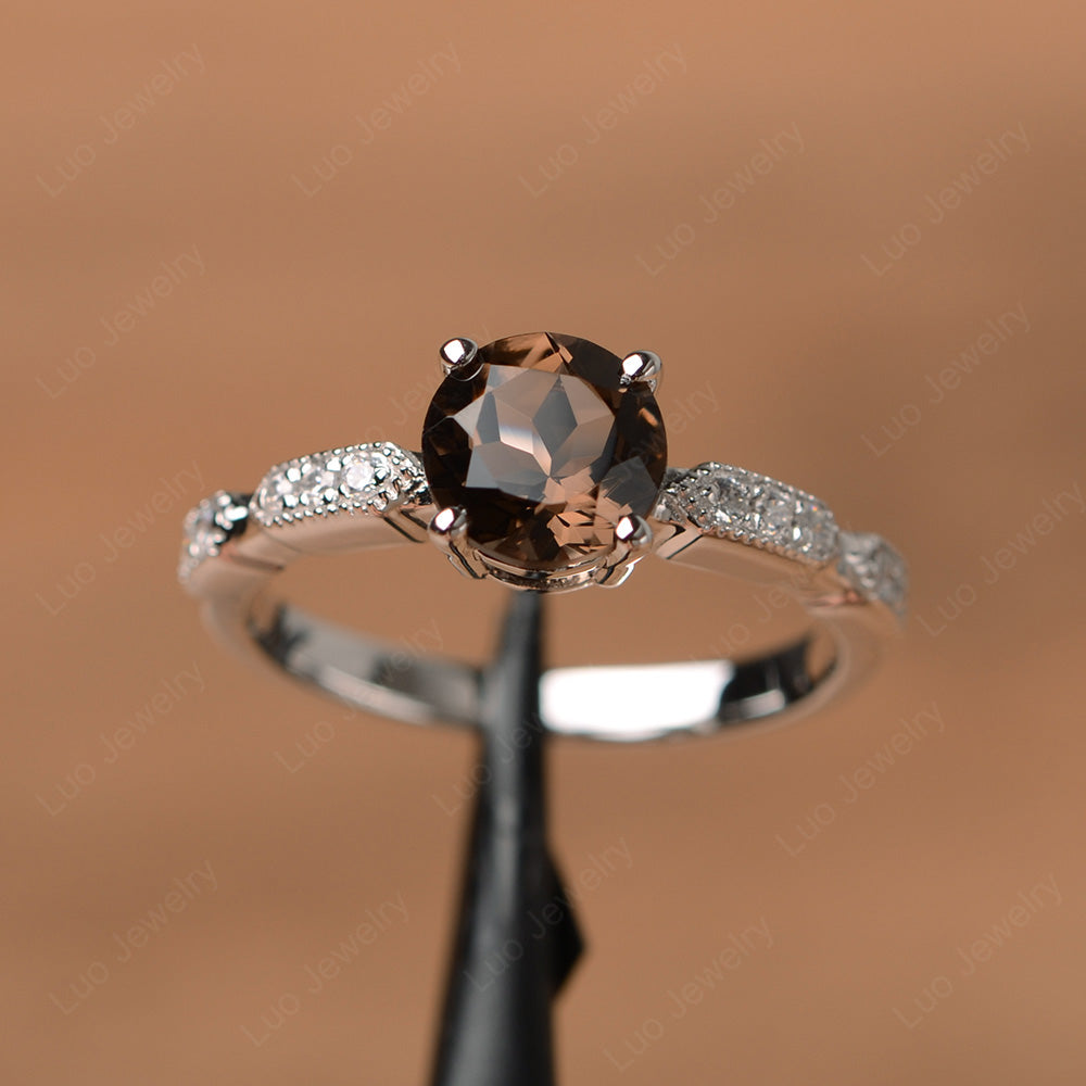 Unique Smoky Quartz  Ring Deco Art Sterling Silver - LUO Jewelry