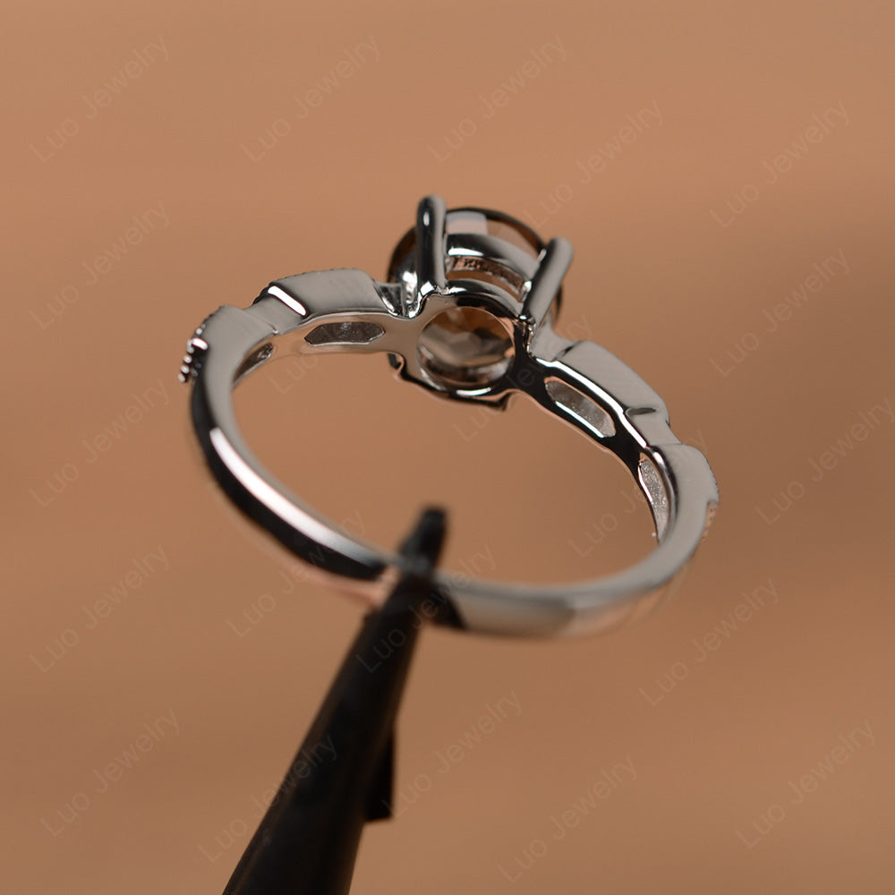 Unique Smoky Quartz  Ring Deco Art Sterling Silver - LUO Jewelry