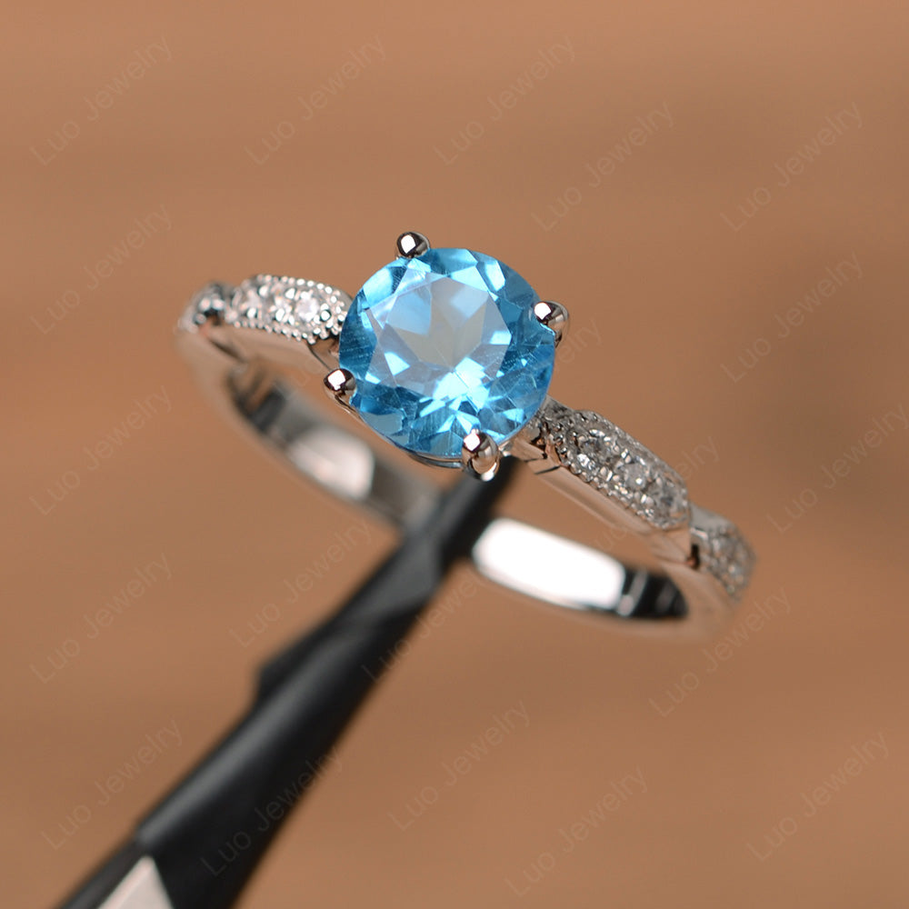 Unique Swiss Blue Topaz Ring Deco Art Sterling Silver - LUO Jewelry