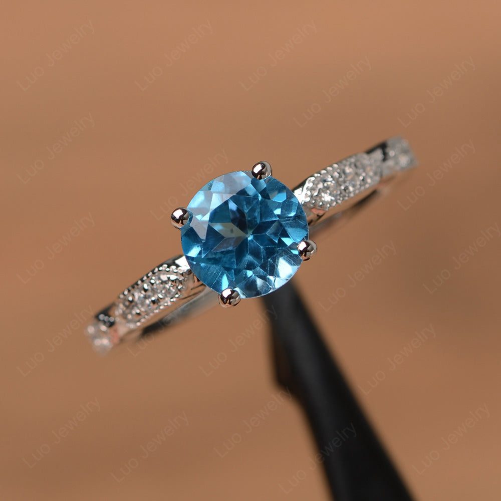 Unique Swiss Blue Topaz Ring Deco Art Sterling Silver - LUO Jewelry