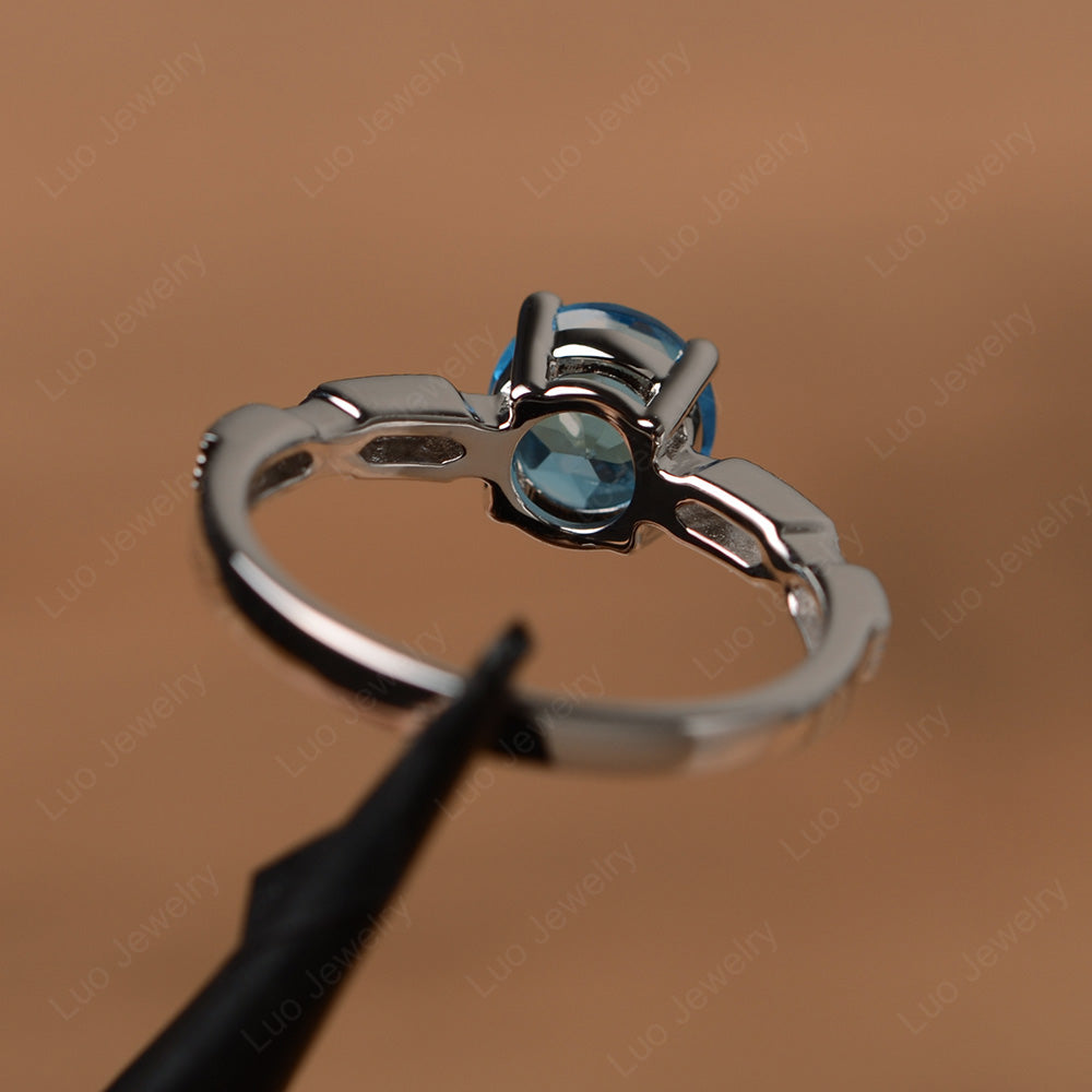 Unique Swiss Blue Topaz Ring Deco Art Sterling Silver - LUO Jewelry