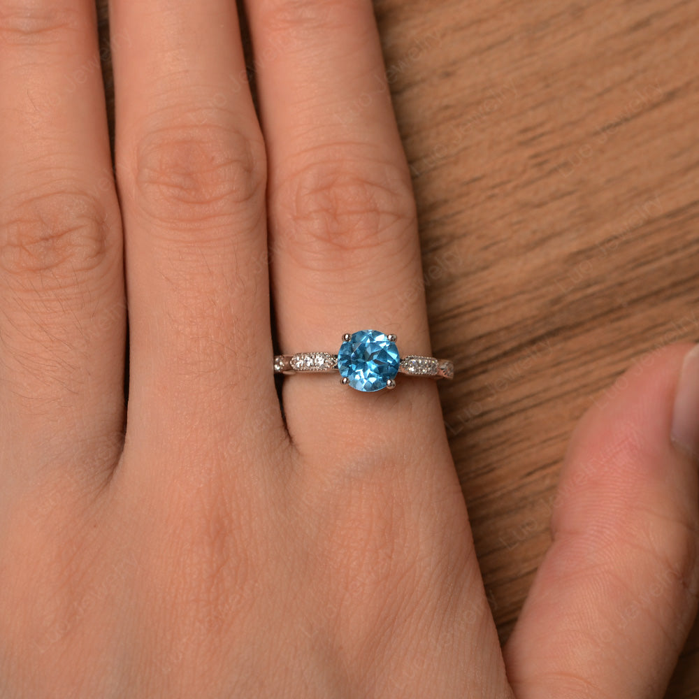 Unique Swiss Blue Topaz Ring Deco Art Sterling Silver - LUO Jewelry