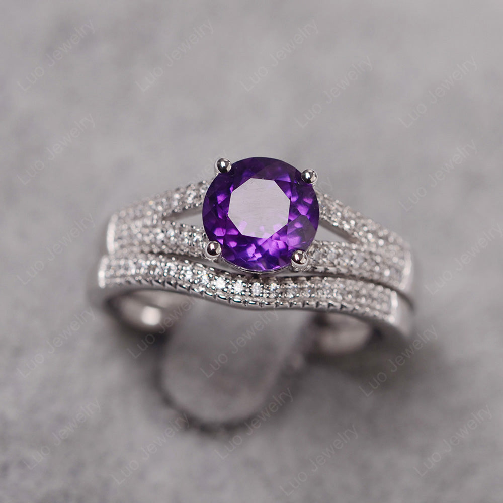 Amethyst Engagement Ring Split Shank - LUO Jewelry