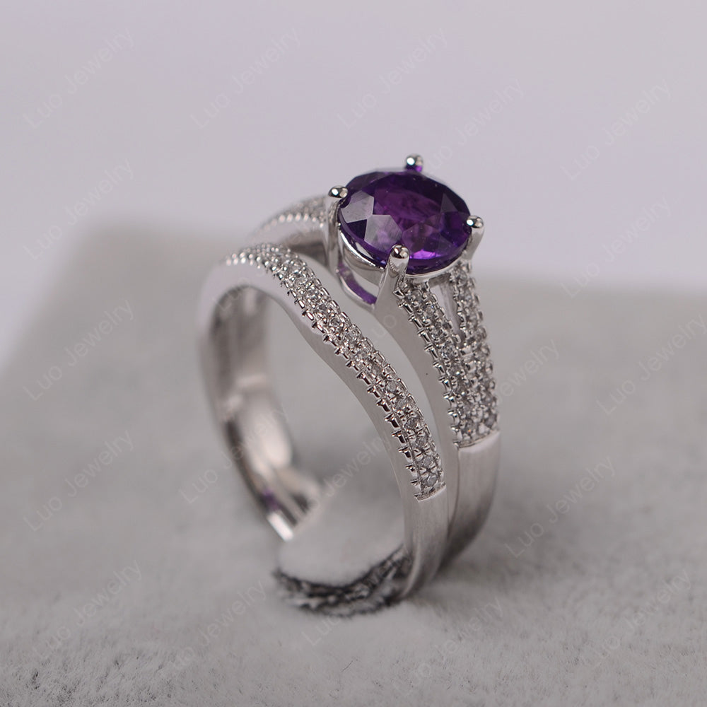 Amethyst Engagement Ring Split Shank - LUO Jewelry