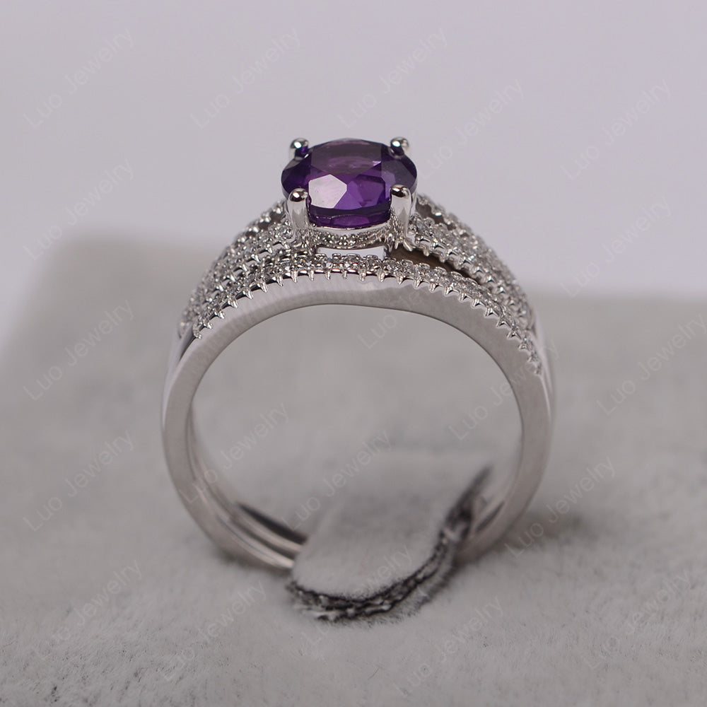 Amethyst Engagement Ring Split Shank - LUO Jewelry