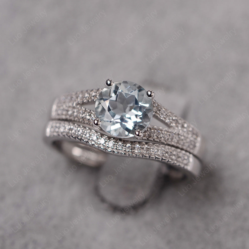 Aquamarine Engagement Ring Split Shank - LUO Jewelry