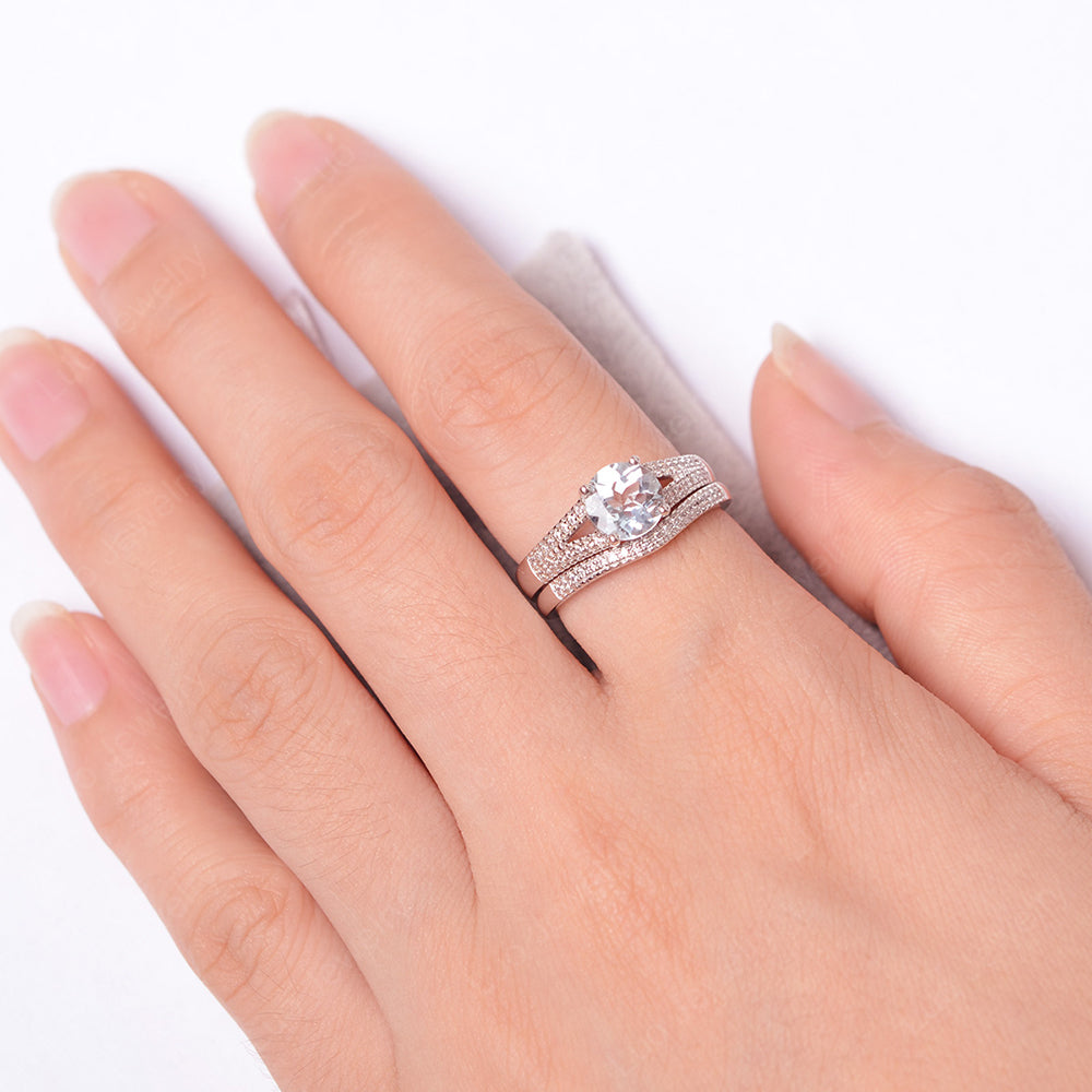 Aquamarine Engagement Ring Split Shank - LUO Jewelry