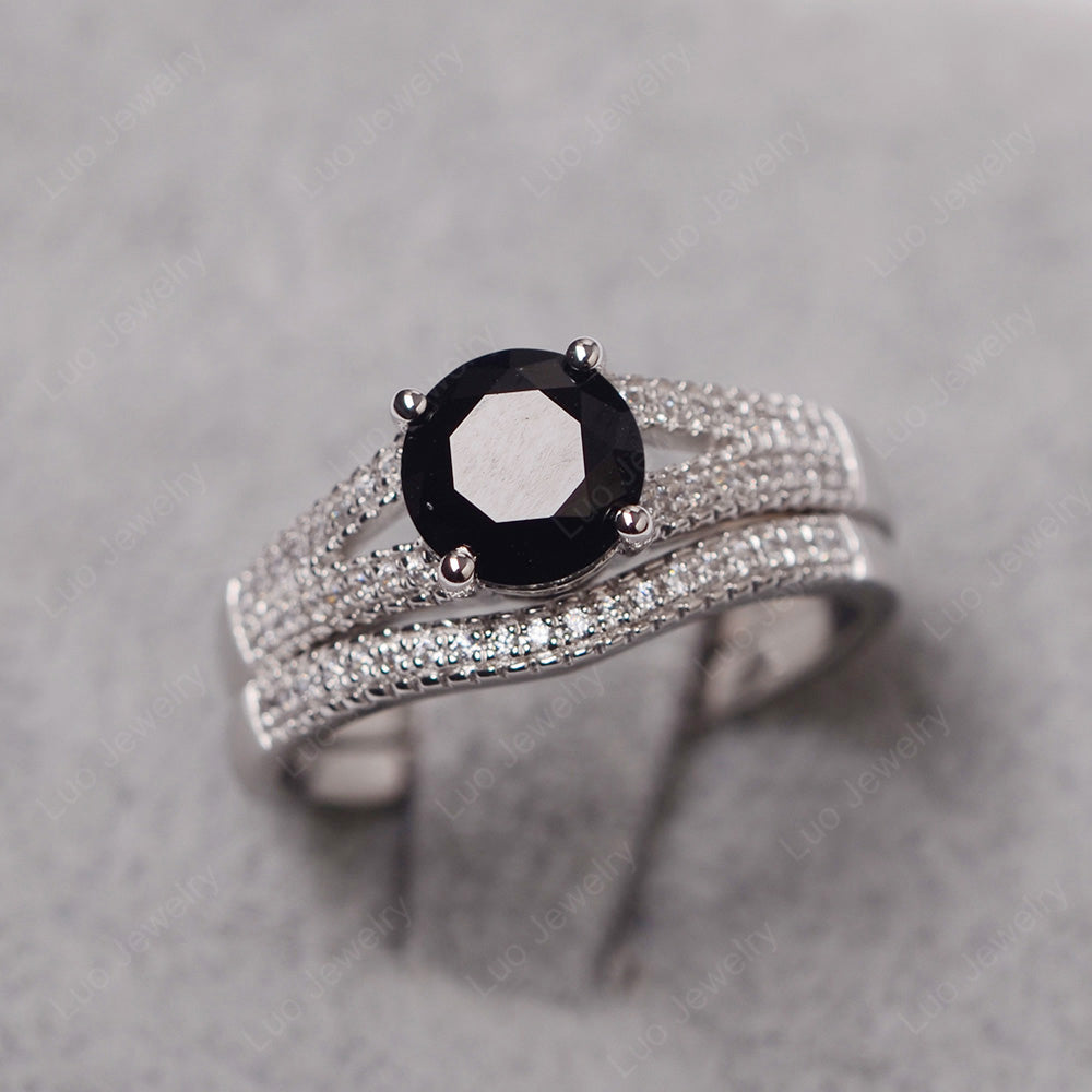 Black Stone Engagement Ring Split Shank - LUO Jewelry