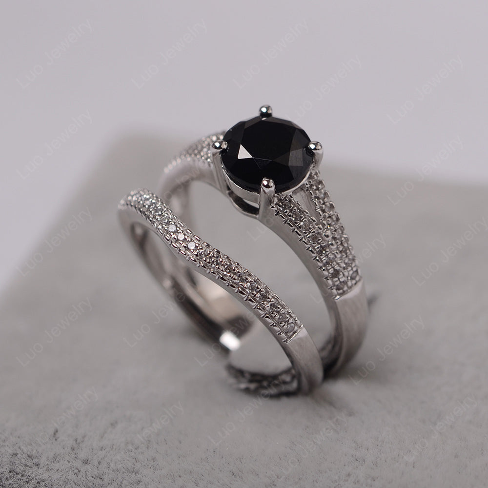 Black Stone Engagement Ring Split Shank - LUO Jewelry