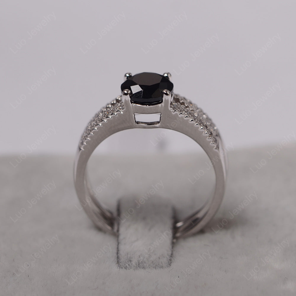 Black Stone Engagement Ring Split Shank - LUO Jewelry