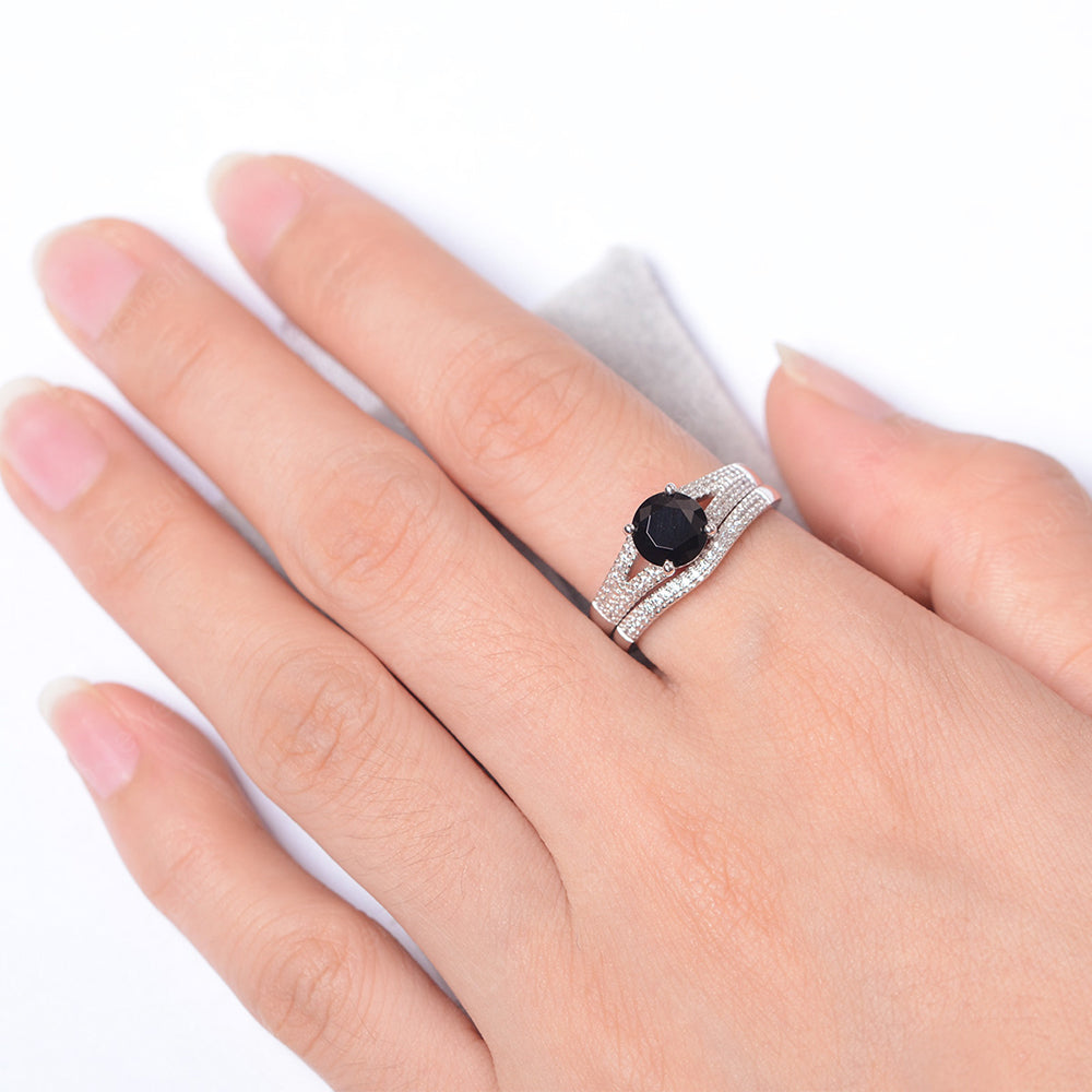 Black Stone Engagement Ring Split Shank - LUO Jewelry