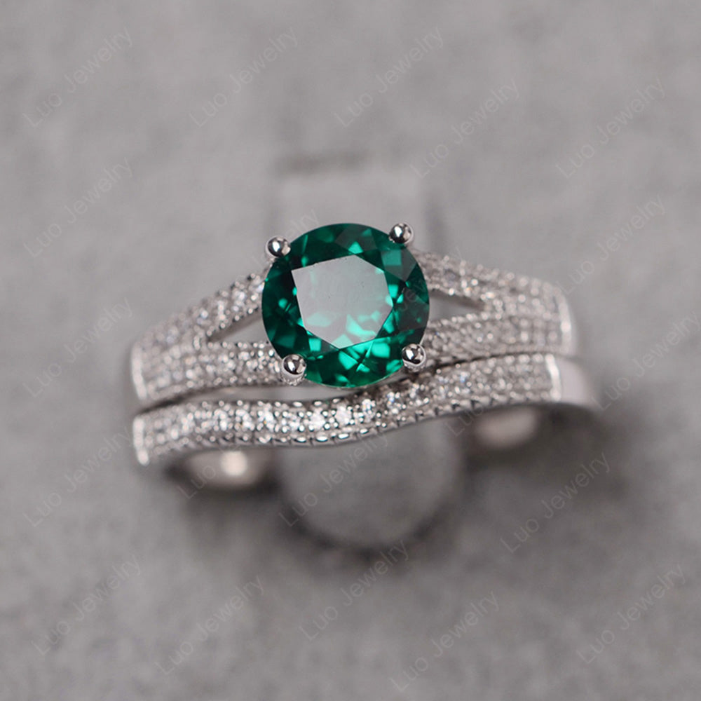 Lab Emerald Engagement Ring Split Shank - LUO Jewelry