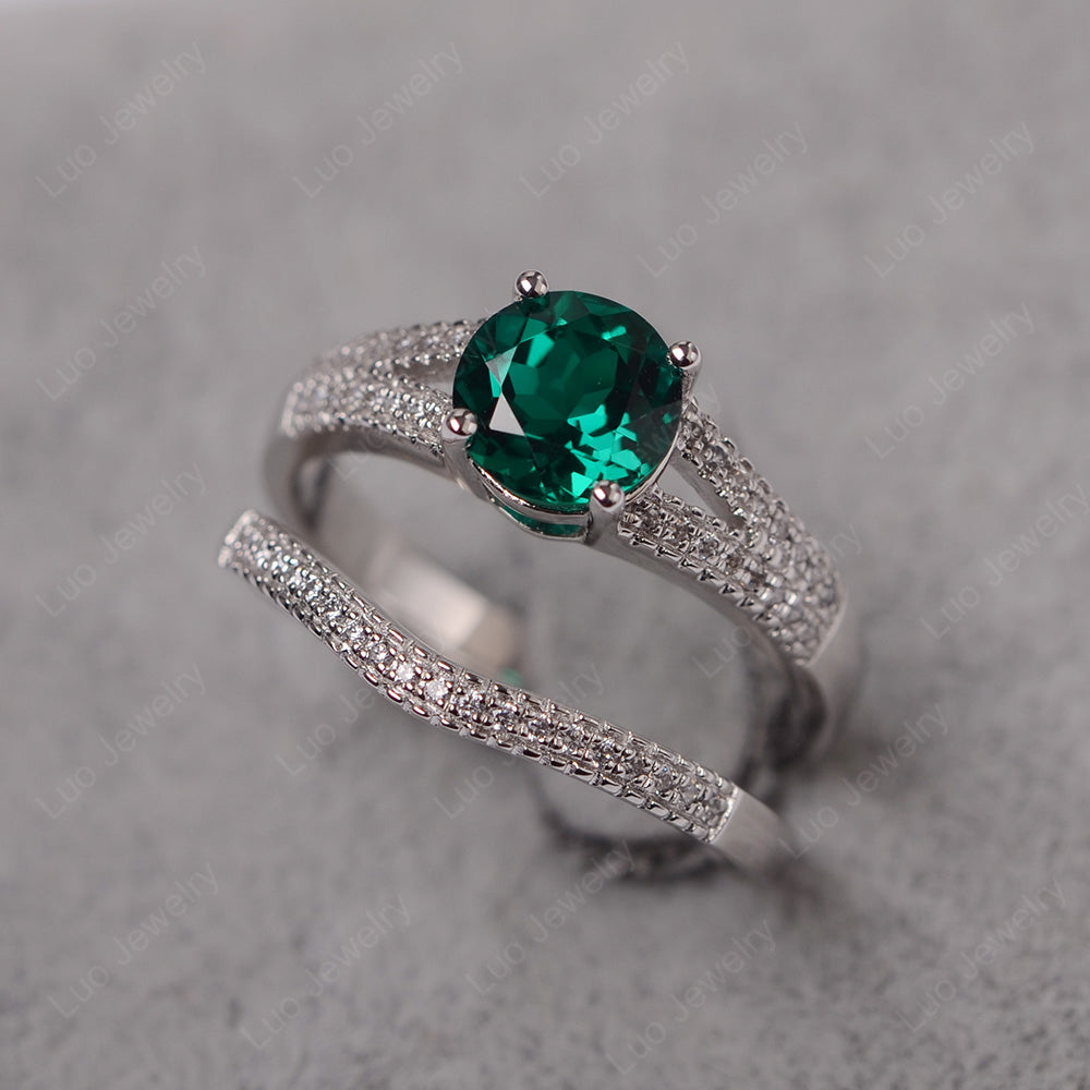 Lab Emerald Engagement Ring Split Shank - LUO Jewelry