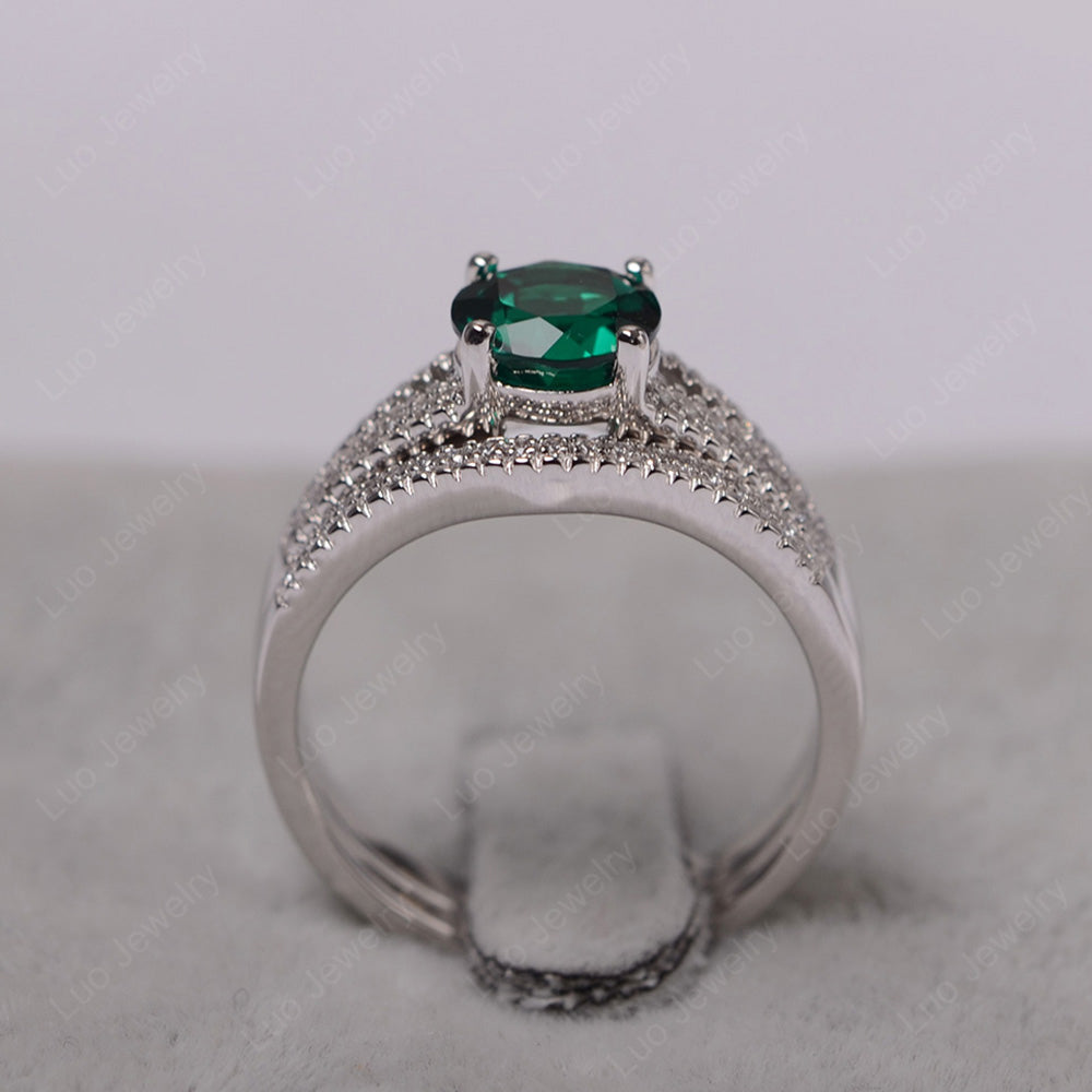 Lab Emerald Engagement Ring Split Shank - LUO Jewelry