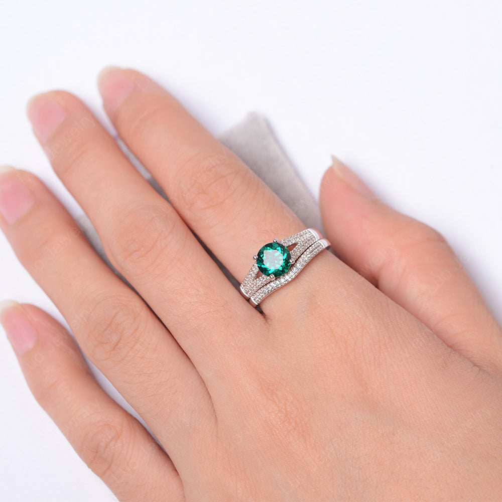 Lab Emerald Engagement Ring Split Shank - LUO Jewelry