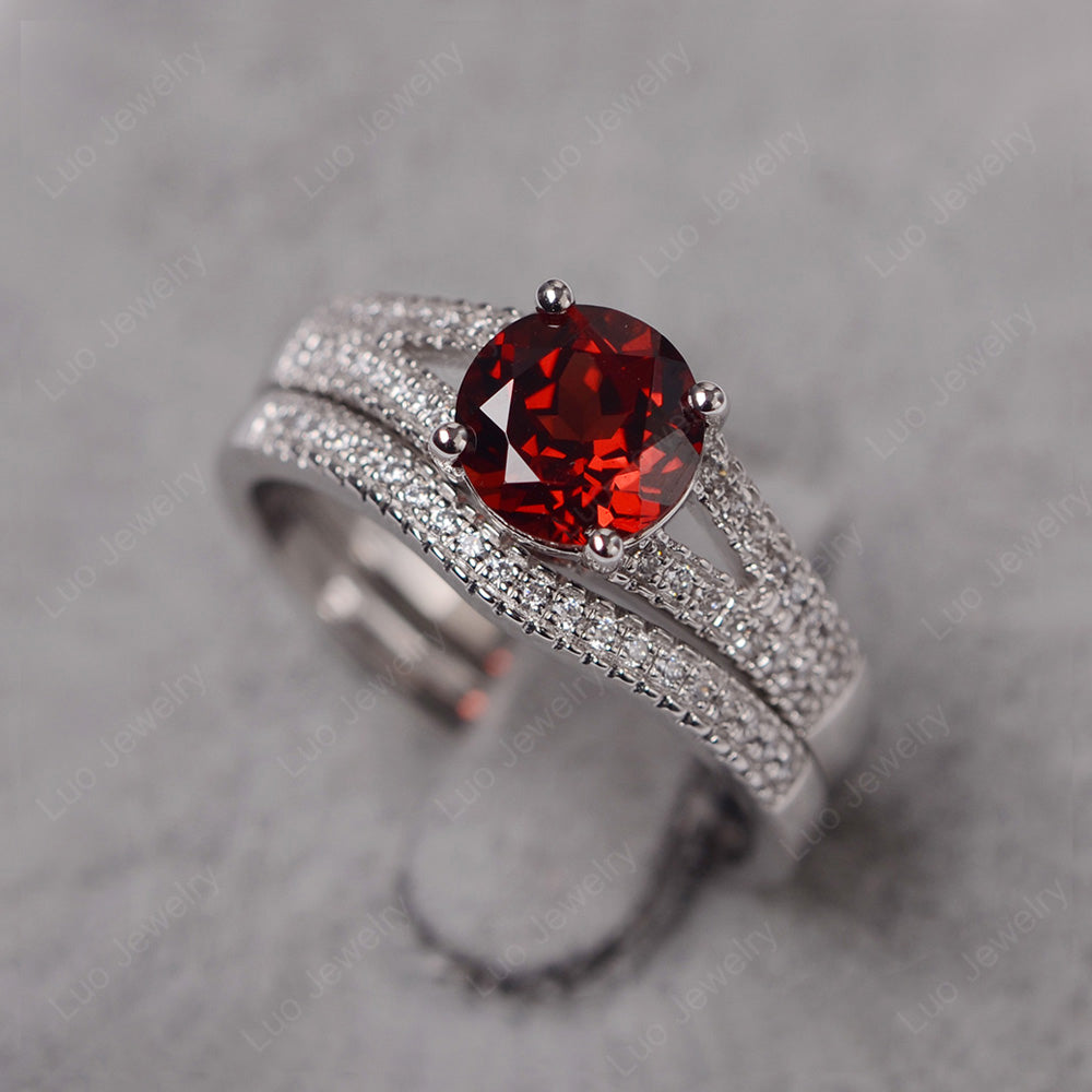 Garnet Engagement Ring Split Shank - LUO Jewelry