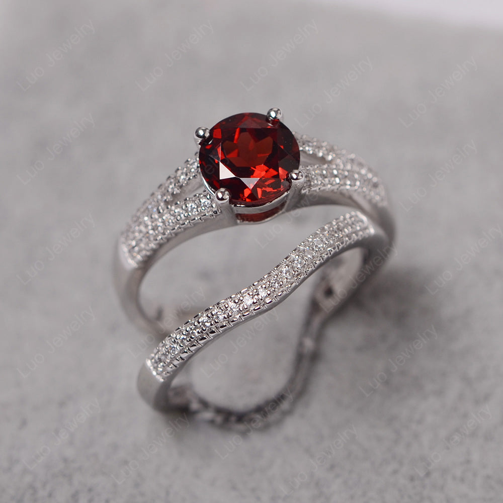 Garnet Engagement Ring Split Shank - LUO Jewelry